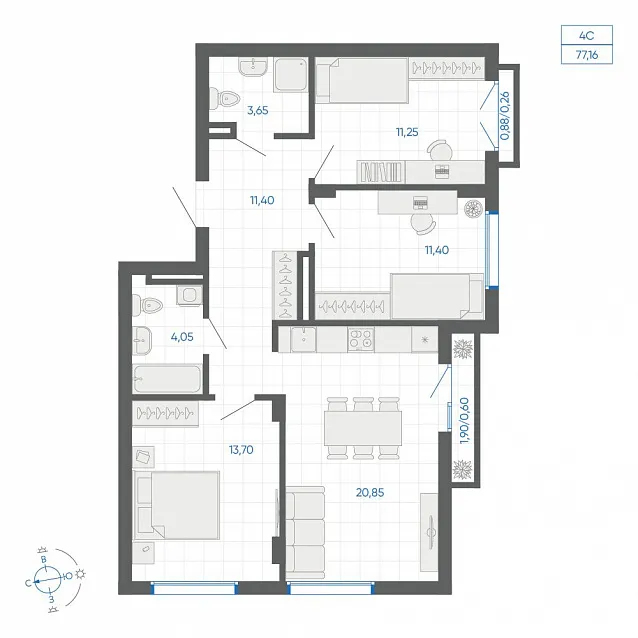 3-комнатная