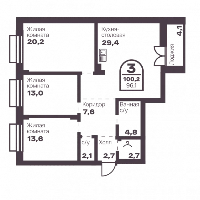3-комнатная