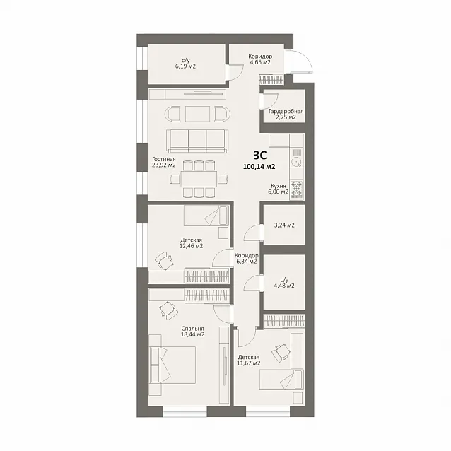 3-комнатная
