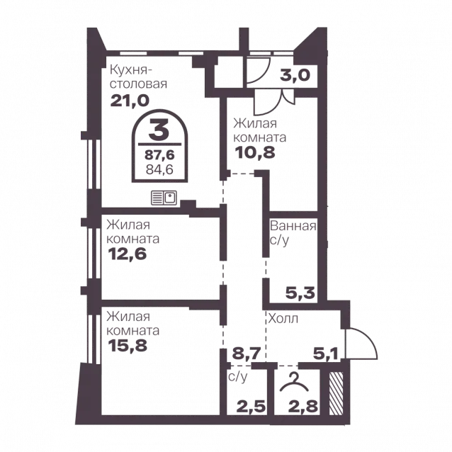 3-комнатная