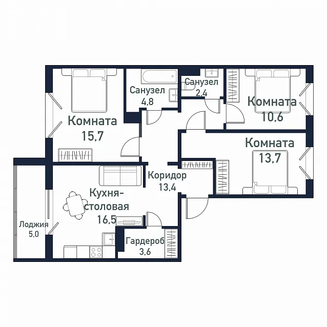 3-комнатная
