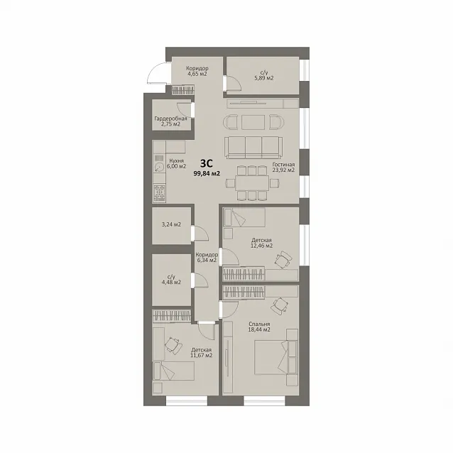 3-комнатная